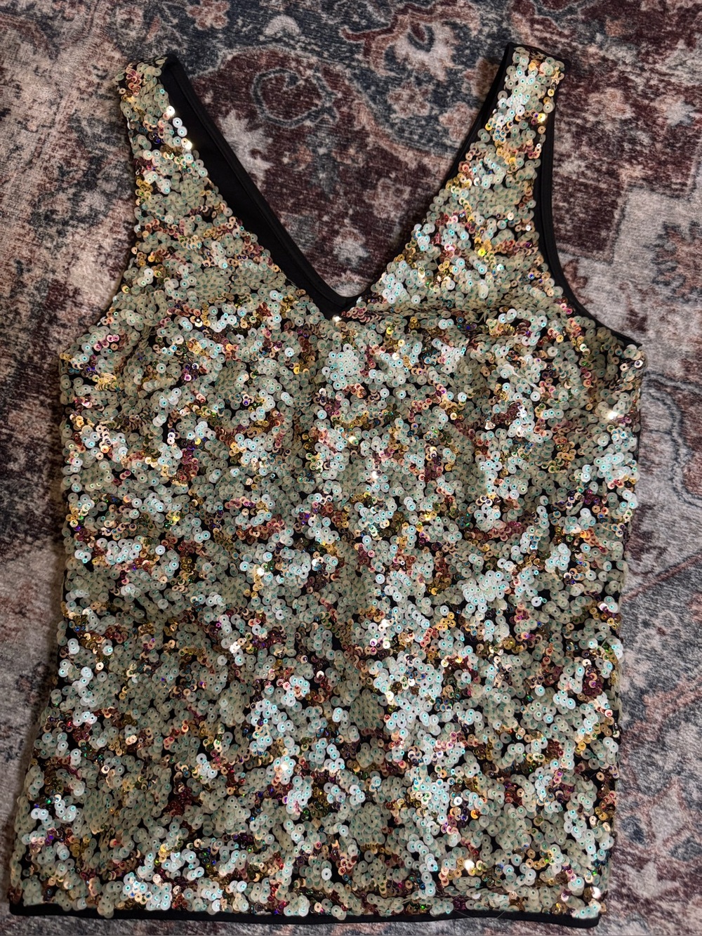 Rachel Zoe Sequin V-Neck Tank Top - Gold Multi